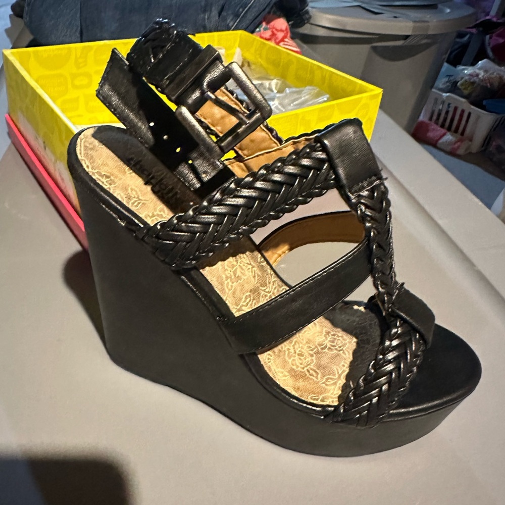 Charlotte Russe Black Braided Wedge Heels
